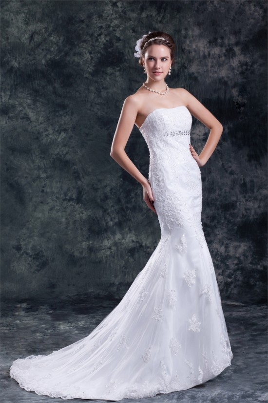 Satin Net Sweetheart Mermaid/Trumpet Sleeveless Wedding Dresses 2031283 Satin Net Sweetheart Mermaid/Trumpet Sleeveless Wedding Dresses 2031283