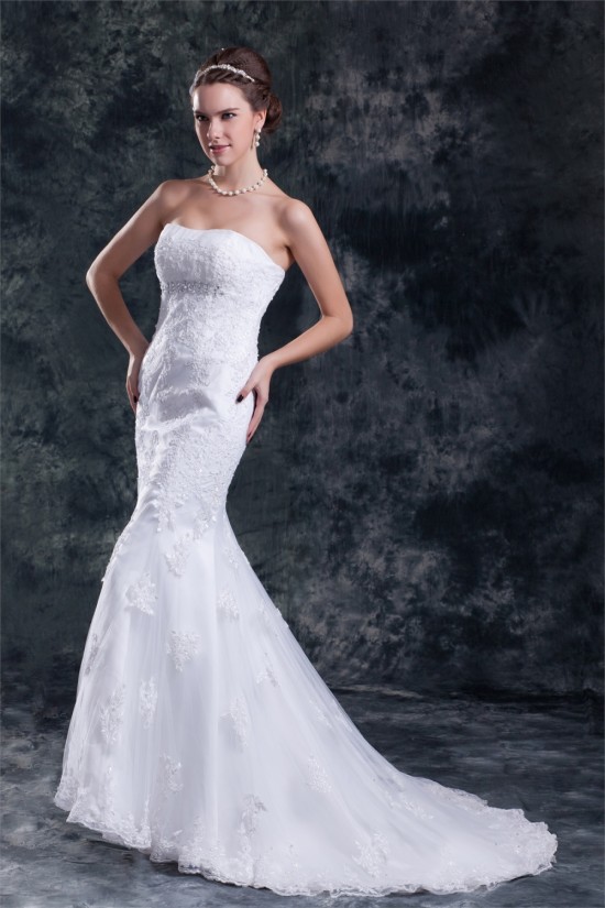Satin Net Sweetheart Mermaid/Trumpet Sleeveless Wedding Dresses 2031283 Satin Net Sweetheart Mermaid/Trumpet Sleeveless Wedding Dresses 2031283