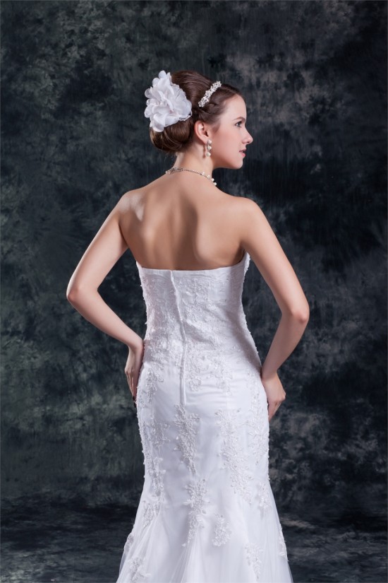 Satin Net Sweetheart Mermaid/Trumpet Sleeveless Wedding Dresses 2031283 Satin Net Sweetheart Mermaid/Trumpet Sleeveless Wedding Dresses 2031283