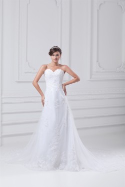 Satin Net Sweetheart Sleeveless A-Line Most Beautiful Wedding Dresses 2031284