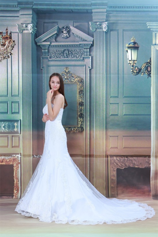 Satin Netting Sleeveless Strapless Mermaid/Trumpet Wedding Dresses 2031286 Satin Netting Sleeveless Strapless Mermaid/Trumpet Wedding Dresses 2031286