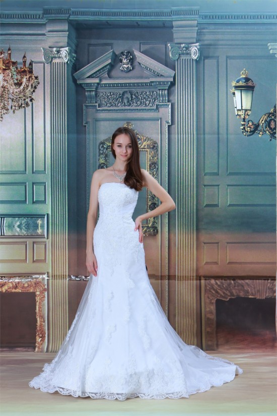 Satin Netting Sleeveless Strapless Mermaid/Trumpet Wedding Dresses 2031286 Satin Netting Sleeveless Strapless Mermaid/Trumpet Wedding Dresses 2031286