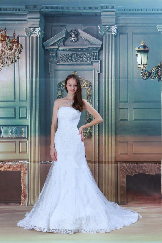 Satin Netting Sleeveless Strapless Mermaid/Trumpet Wedding Dresses 2031286