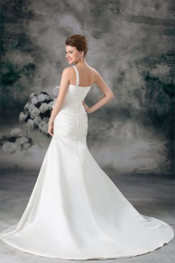 Satin One-Shoulder Mermaid/Trumpet Sleeveless Wedding Dresses 2031287