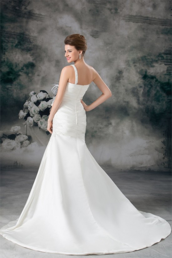 Satin One-Shoulder Mermaid/Trumpet Sleeveless Wedding Dresses 2031287 Satin One-Shoulder Mermaid/Trumpet Sleeveless Wedding Dresses 2031287