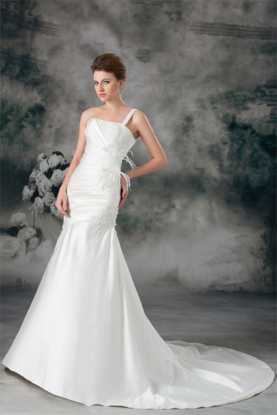Satin One-Shoulder Mermaid/Trumpet Sleeveless Wedding Dresses 2031287 Satin One-Shoulder Mermaid/Trumpet Sleeveless Wedding Dresses 2031287