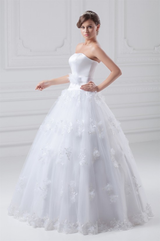Satin Organza Ball Gown Sleeveless Strapless Embellished Wedding Dresses 2031288