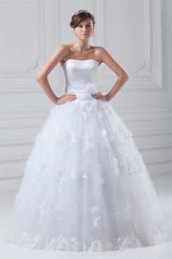 Satin Organza Ball Gown Sleeveless Strapless Embellished Wedding Dresses 2031288