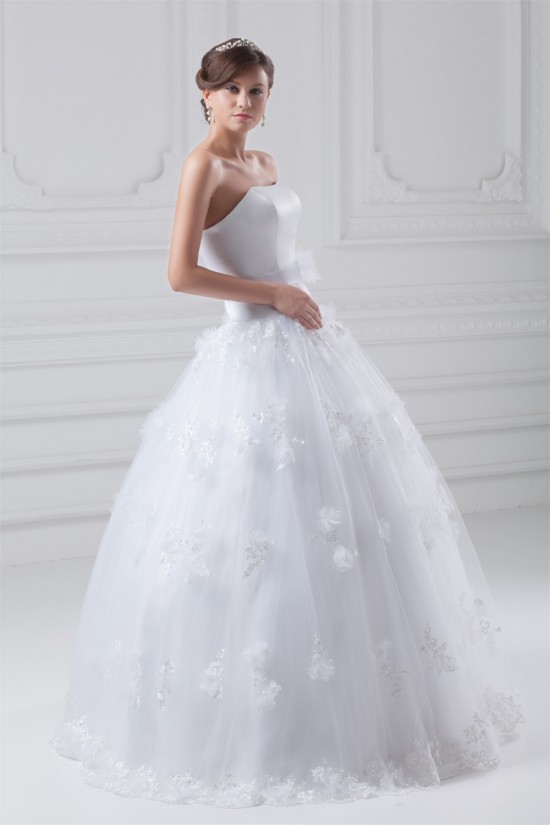 Satin Organza Ball Gown Sleeveless Strapless Embellished Wedding Dresses 2031288