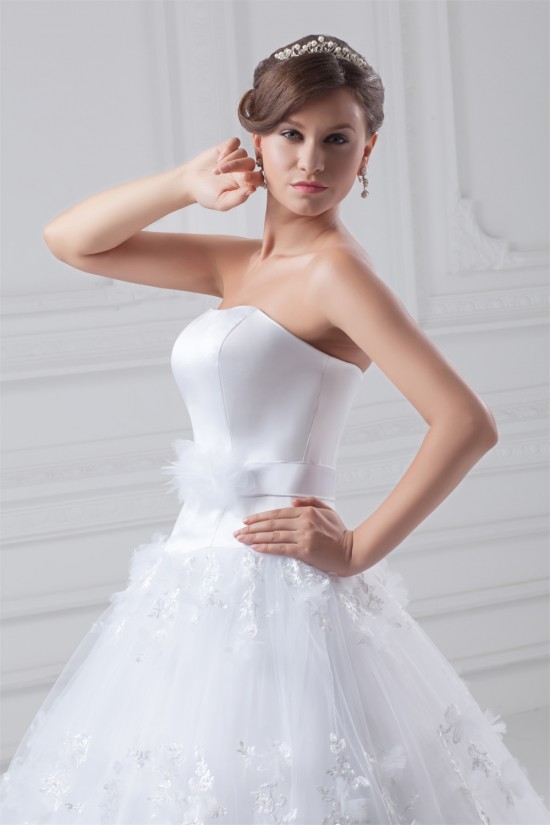 Satin Organza Ball Gown Sleeveless Strapless Embellished Wedding Dresses 2031288