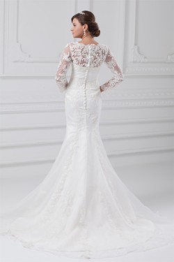 Satin Lace Organza Long Sleeve Mermaid/Trumpet Wedding Dresses 2031289