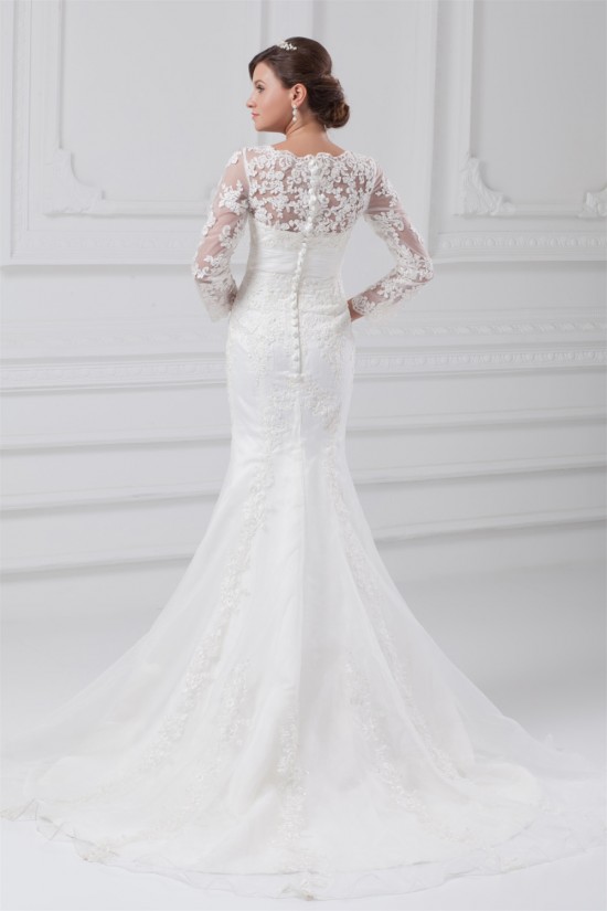 Satin Lace Organza Long Sleeve Mermaid/Trumpet Wedding Dresses 2031289 Satin Lace Organza Long Sleeve Mermaid/Trumpet Wedding Dresses 2031289
