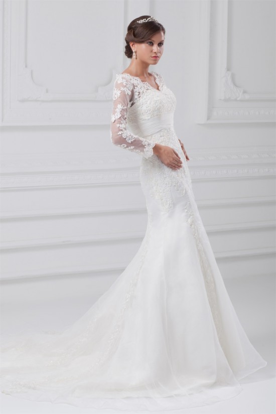Satin Lace Organza Long Sleeve Mermaid/Trumpet Wedding Dresses 2031289 Satin Lace Organza Long Sleeve Mermaid/Trumpet Wedding Dresses 2031289