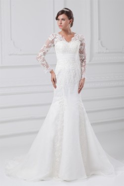 Satin Lace Organza Long Sleeve Mermaid/Trumpet Wedding Dresses 2031289