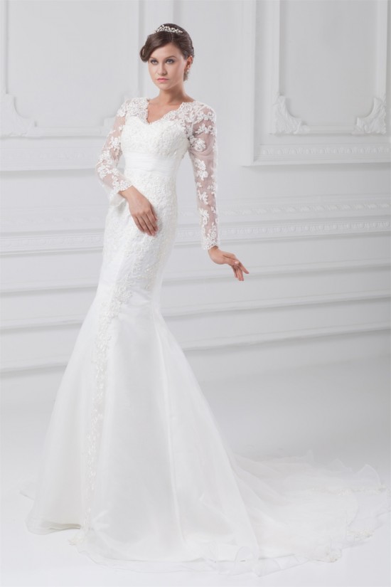 Satin Lace Organza Long Sleeve Mermaid/Trumpet Wedding Dresses 2031289 Satin Lace Organza Long Sleeve Mermaid/Trumpet Wedding Dresses 2031289