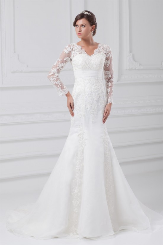 Satin Lace Organza Long Sleeve Mermaid/Trumpet Wedding Dresses 2031289 Satin Lace Organza Long Sleeve Mermaid/Trumpet Wedding Dresses 2031289