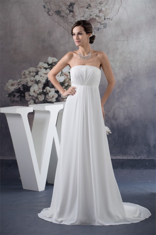 Elegant Strapless Sleeveless A-Line Chiffon Wedding Dresses 2030129 Elegant Strapless Sleeveless A-Line Chiffon Wedding Dresses 2030129