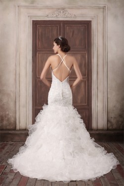 Satin Lace Organza Mermaid/Trumpet Spaghetti Straps Beautiful Wedding Dresses 2031290