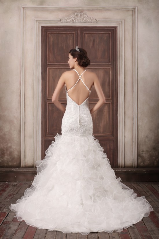 Satin Lace Organza Mermaid/Trumpet Spaghetti Straps Beautiful Wedding Dresses 2031290 Satin Lace Organza Mermaid/Trumpet Spaghetti Straps Beautiful Wedding Dresses 2031290