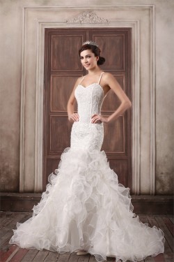 Satin Lace Organza Mermaid/Trumpet Spaghetti Straps Beautiful Wedding Dresses 2031290