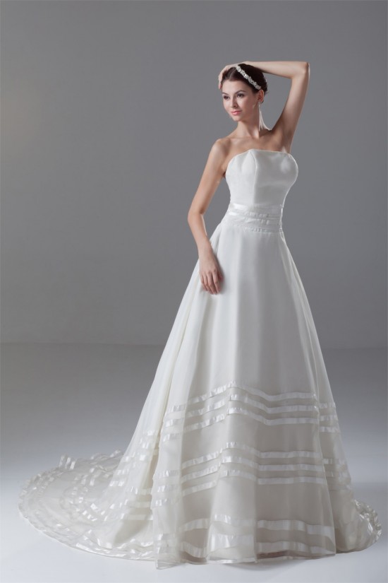 Satin Organza Sleeveless A-Line Strapless Best Wedding Dresses 2031291