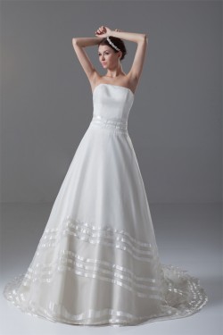Satin Organza Sleeveless A-Line Strapless Best Wedding Dresses 2031291