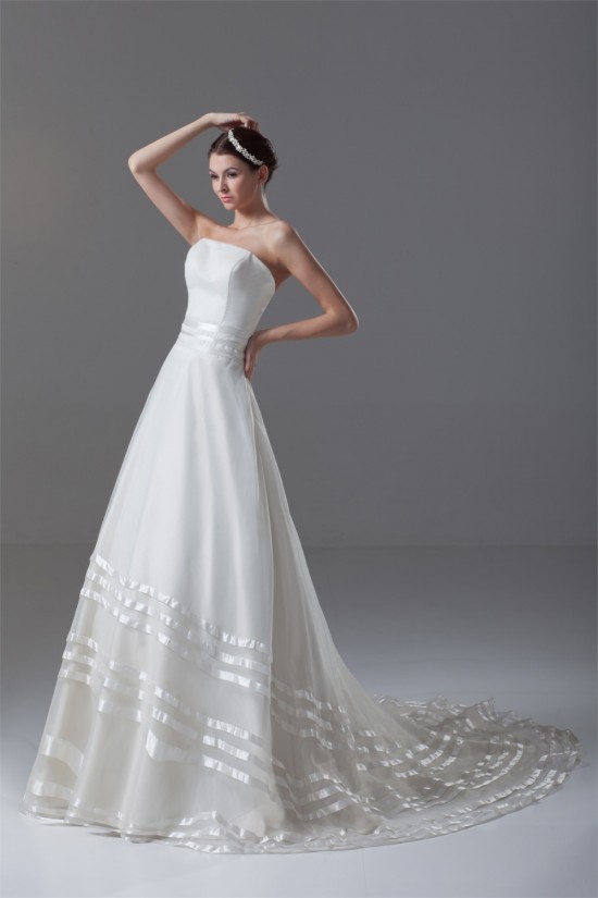 Satin Organza Sleeveless A-Line Strapless Best Wedding Dresses 2031291