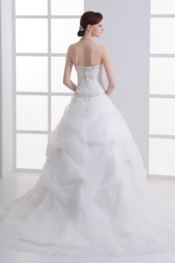 Satin Organza Sleeveless Ball Gown Strapless Embellished Wedding Dresses 2031293