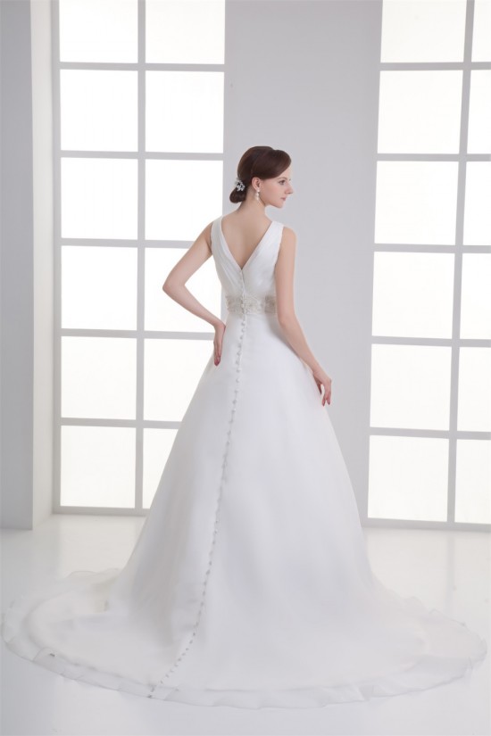 A-Line Satin Organza Sleeveless V-Neck Beaded Wedding Dresses 2031294 A-Line Satin Organza Sleeveless V-Neck Beaded Wedding Dresses 2031294