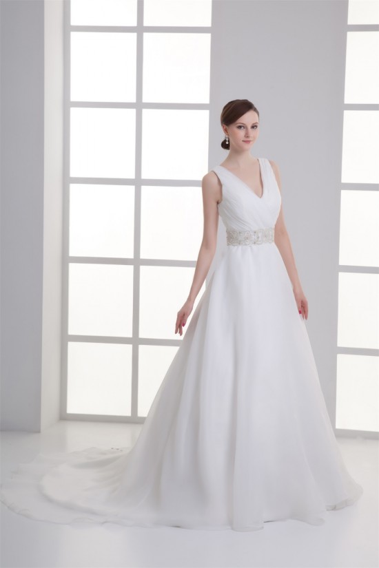 A-Line Satin Organza Sleeveless V-Neck Beaded Wedding Dresses 2031294 A-Line Satin Organza Sleeveless V-Neck Beaded Wedding Dresses 2031294