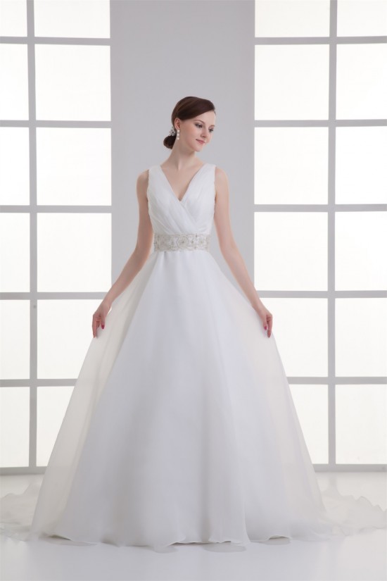 A-Line Satin Organza Sleeveless V-Neck Beaded Wedding Dresses 2031294 A-Line Satin Organza Sleeveless V-Neck Beaded Wedding Dresses 2031294