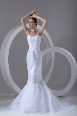 Satin Organza Sleeveless Soft Sweetheart Wedding Dresses 2031295