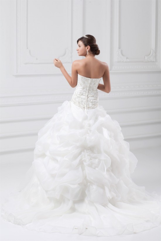 Satin Organza Sleeveless Strapless Ball Gown Most Beautiful Wedding Dresses 2031296