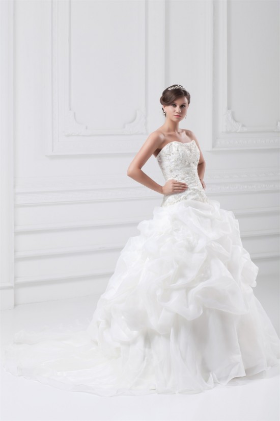 Satin Organza Sleeveless Strapless Ball Gown Most Beautiful Wedding Dresses 2031296