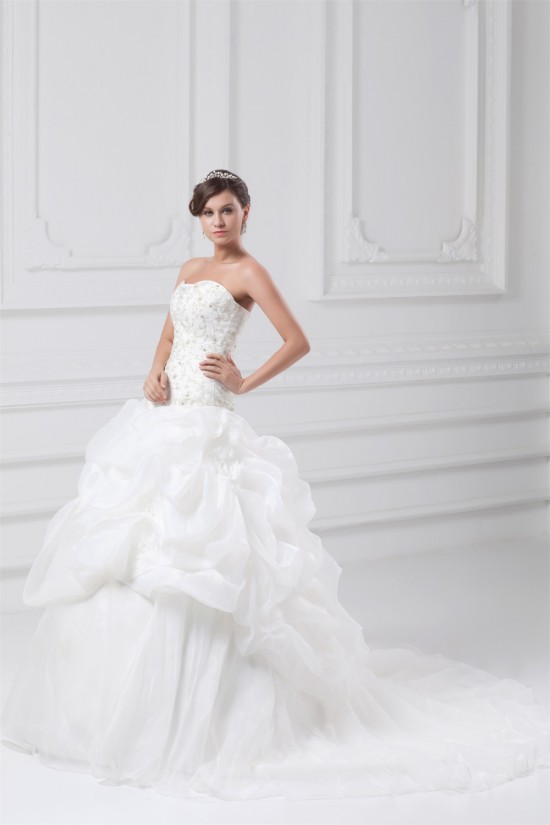 Satin Organza Sleeveless Strapless Ball Gown Most Beautiful Wedding Dresses 2031296