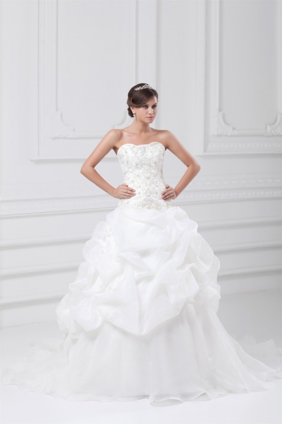 Satin Organza Sleeveless Strapless Ball Gown Most Beautiful Wedding Dresses 2031296