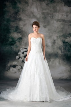 Satin Organza Sleeveless Sweetheart A-Line New Arrival Wedding Dresses 2031297