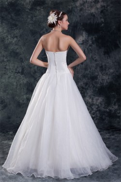 Satin Organza Sleeveless Sweetheart A-Line Sweet Wedding Dresses 2031298