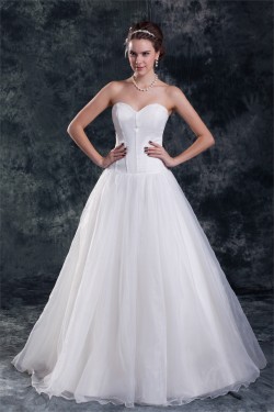Satin Organza Sleeveless Sweetheart A-Line Sweet Wedding Dresses 2031298