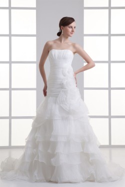 Satin Organza Strapless Sleeveless A-Line Most Beautiful Wedding Dresses 2031299