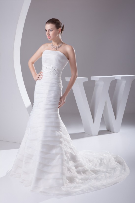 Elegant Strapless Sleeveless Satin Satin Organza Wedding Dresses 2030130 Elegant Strapless Sleeveless Satin Satin Organza Wedding Dresses 2030130