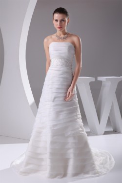 Elegant Strapless Sleeveless Satin Satin Organza Wedding Dresses 2030130