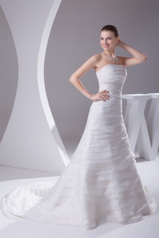 Elegant Strapless Sleeveless Satin Satin Organza Wedding Dresses 2030130 Elegant Strapless Sleeveless Satin Satin Organza Wedding Dresses 2030130