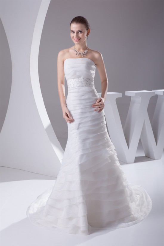 Elegant Strapless Sleeveless Satin Satin Organza Wedding Dresses 2030130 Elegant Strapless Sleeveless Satin Satin Organza Wedding Dresses 2030130