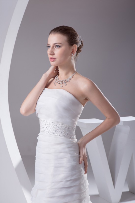 Elegant Strapless Sleeveless Satin Satin Organza Wedding Dresses 2030130 Elegant Strapless Sleeveless Satin Satin Organza Wedding Dresses 2030130