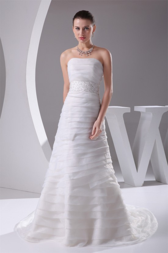Elegant Strapless Sleeveless Satin Satin Organza Wedding Dresses 2030130 Elegant Strapless Sleeveless Satin Satin Organza Wedding Dresses 2030130