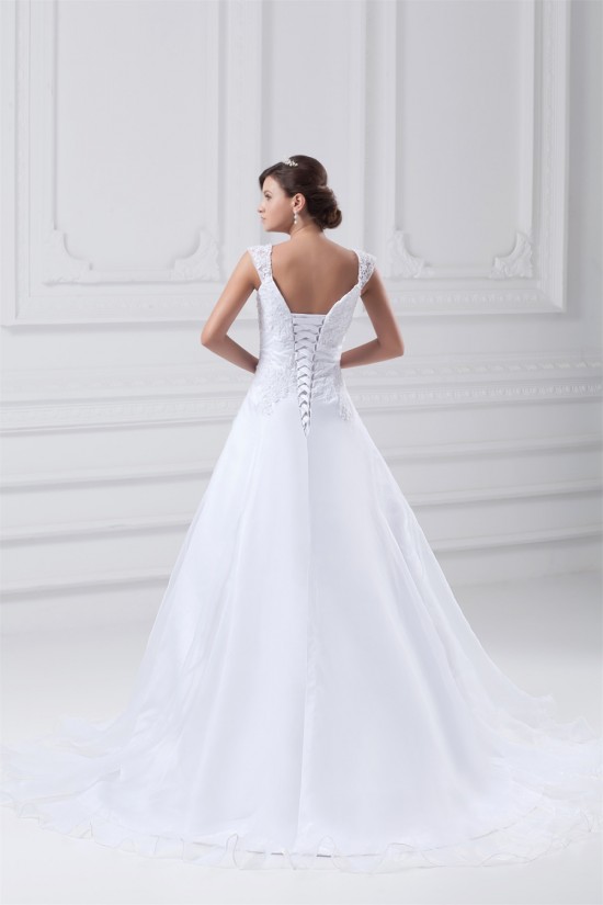 Satin Organza Straps A-Line Sleeveless Embellished Wedding Dresses 2031300