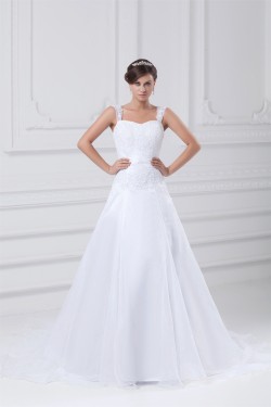 Satin Organza Straps A-Line Sleeveless Embellished Wedding Dresses 2031300