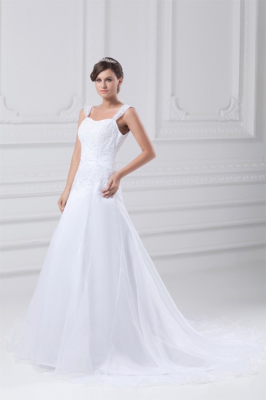 Satin Organza Straps A-Line Sleeveless Embellished Wedding Dresses 2031300