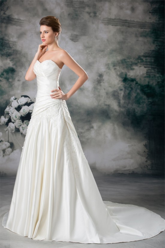 Satin Sweetheart Sleeveless A-Line Wedding Dresses 2031303